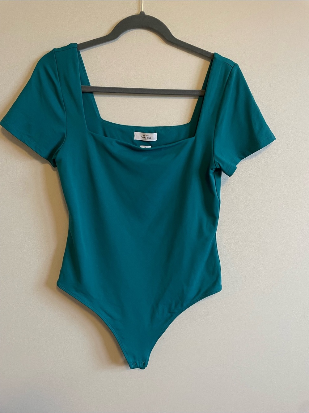 Aritzia Babaton Contour Teal Square Neck Short Sleeve Bodysuit Size Large